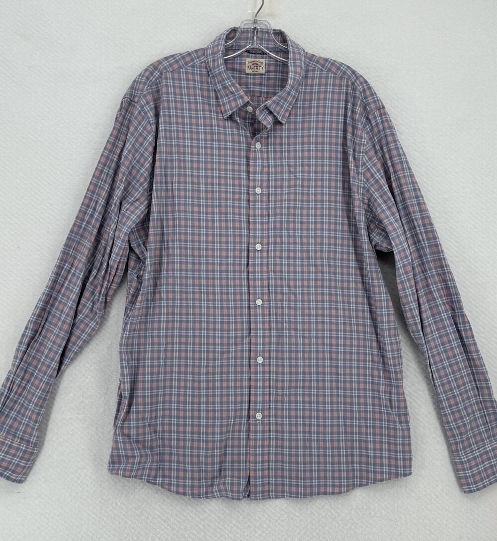 Faherty Mens Blue Pink Plaid Collared Casual Long Sleeve Button Shirt Sz XL
